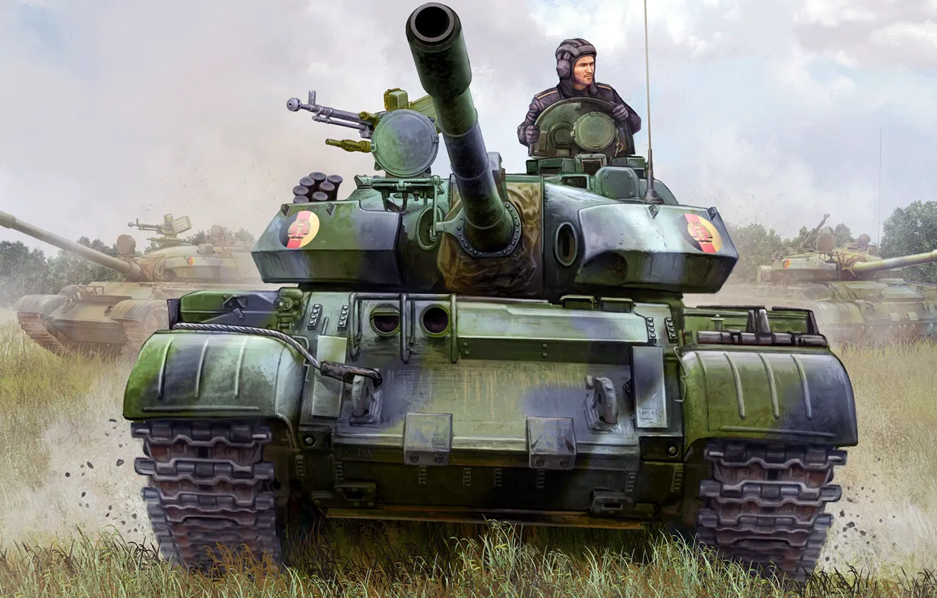 Фото обои основной боевой танк, NVA, Nationale Volksarmee, советский средний танк, вооружённые силы ГДР, Т-55АМ2, Создан на …