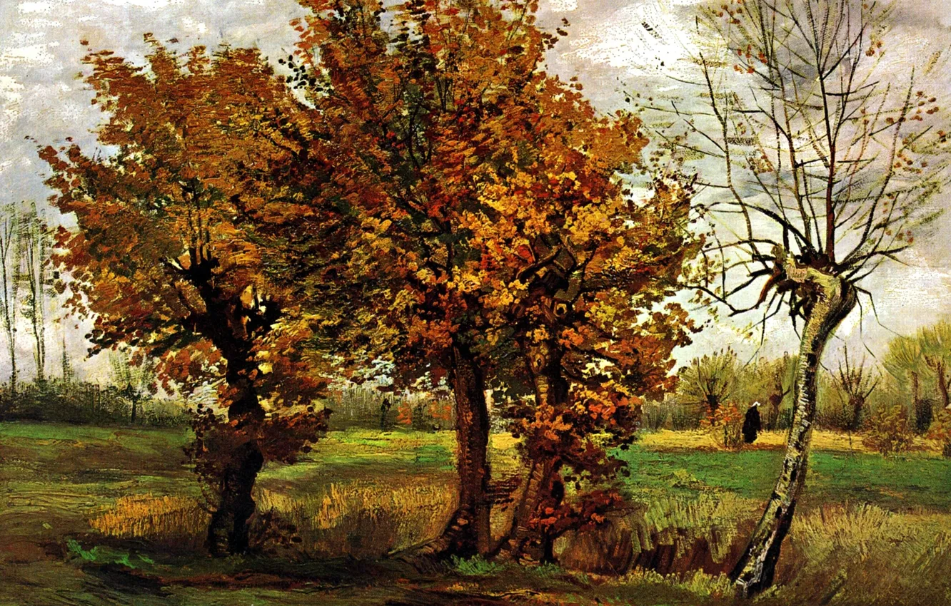 Фото обои Винсент ван Гог, Nuenen, Autumn Landscape with Four Trees