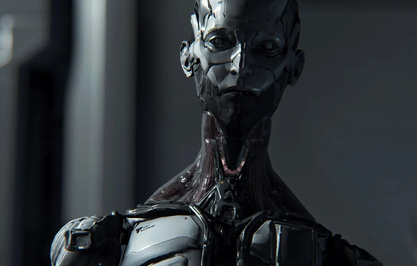 Фото обои лицо, робот, скелет, андроид, pragmata