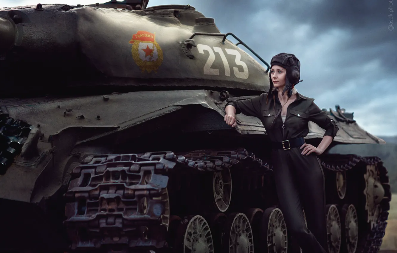 Фото обои girl, art, tank, uniform