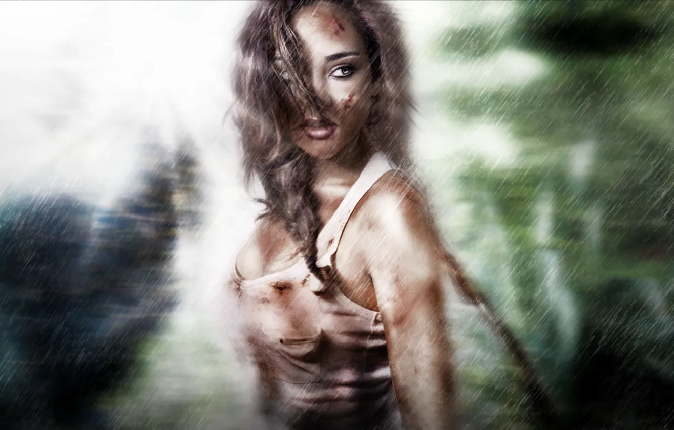 Фото обои взгляд, девушка, дождь, Tomb Raider, Лара Крофт, Lara Croft