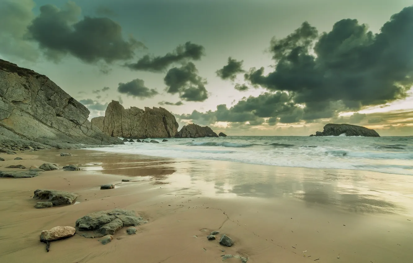 Фото обои море, пляж, небо, вода, облака, пейзаж, природа, океан