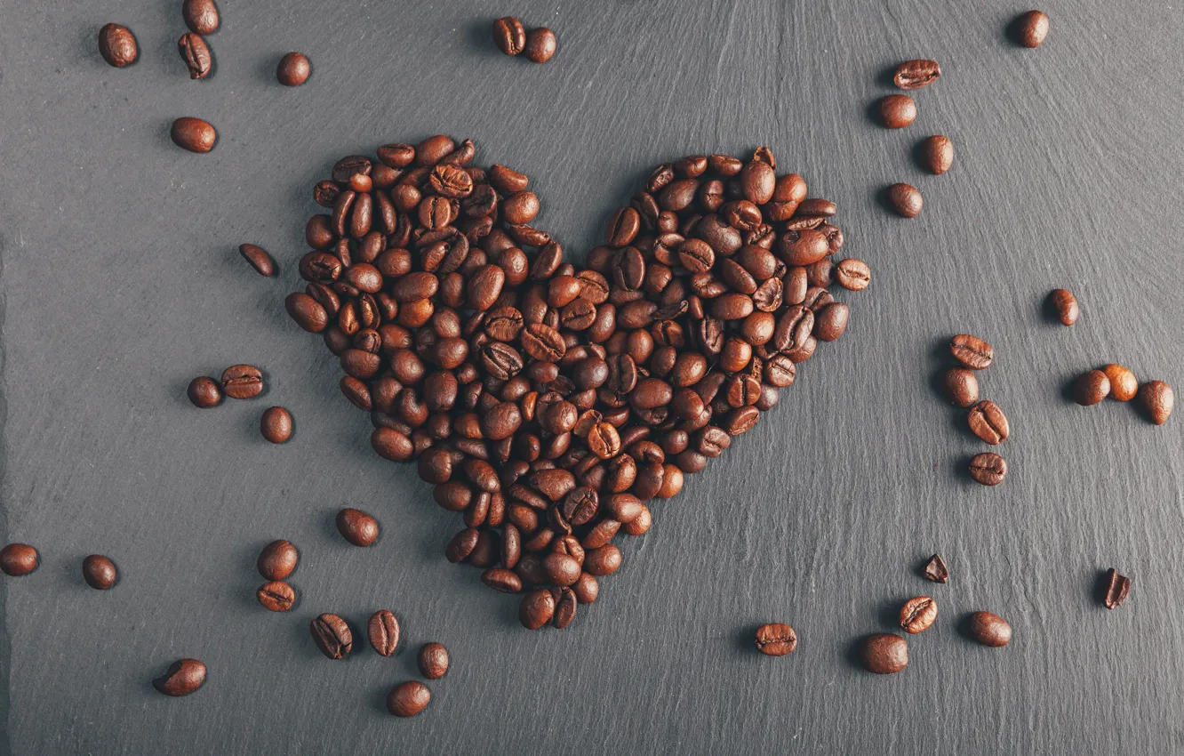 Фото обои Love, Сердце, Праздник, Кофейные зерна, День влюбленных