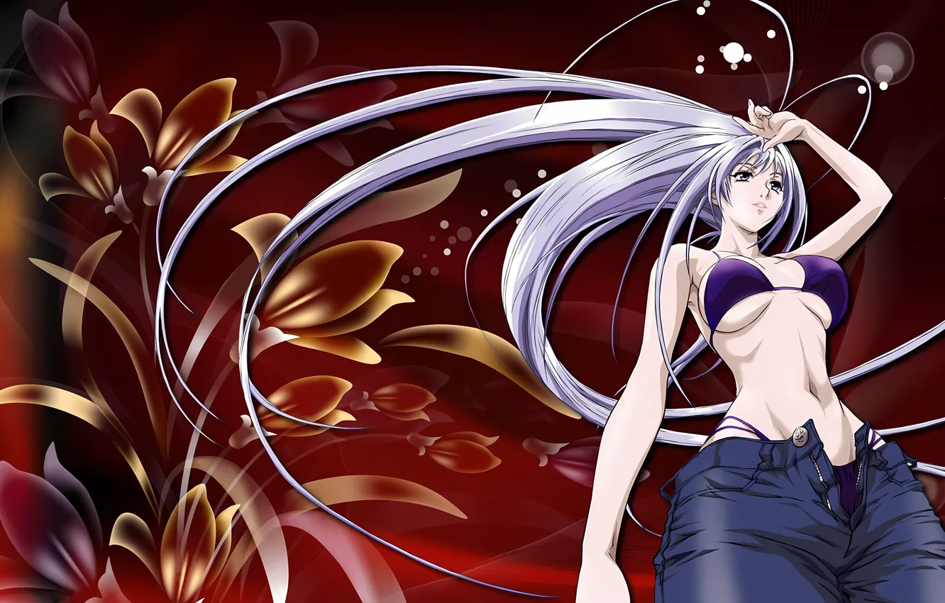 Фото обои girl, Tenjou Tenge, sexy, cleavage, long hair, boobs, anime, blue eyes