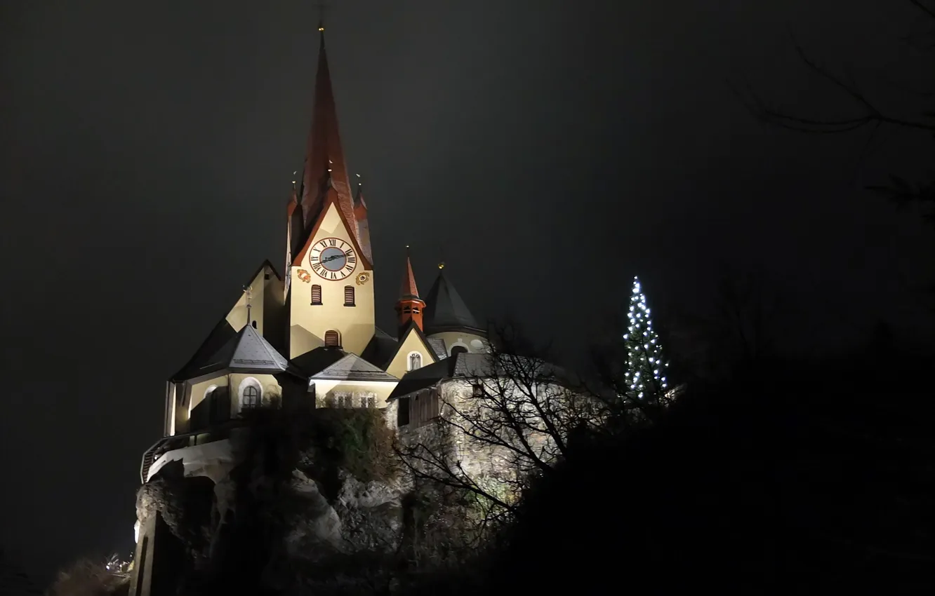 Фото обои Night, Austria, Church, Rankweil