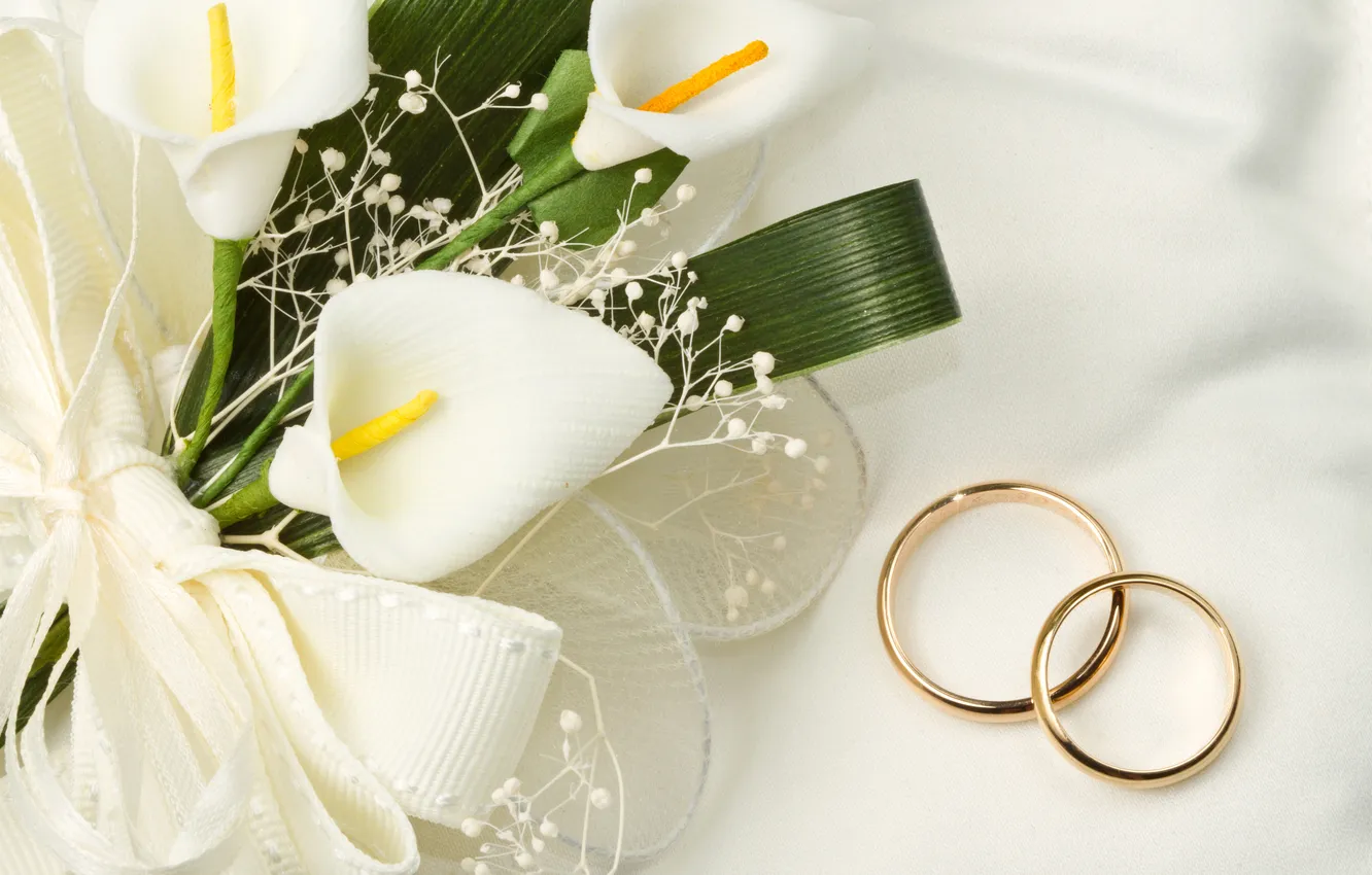 Фото обои цветы, wedding, rings, calla