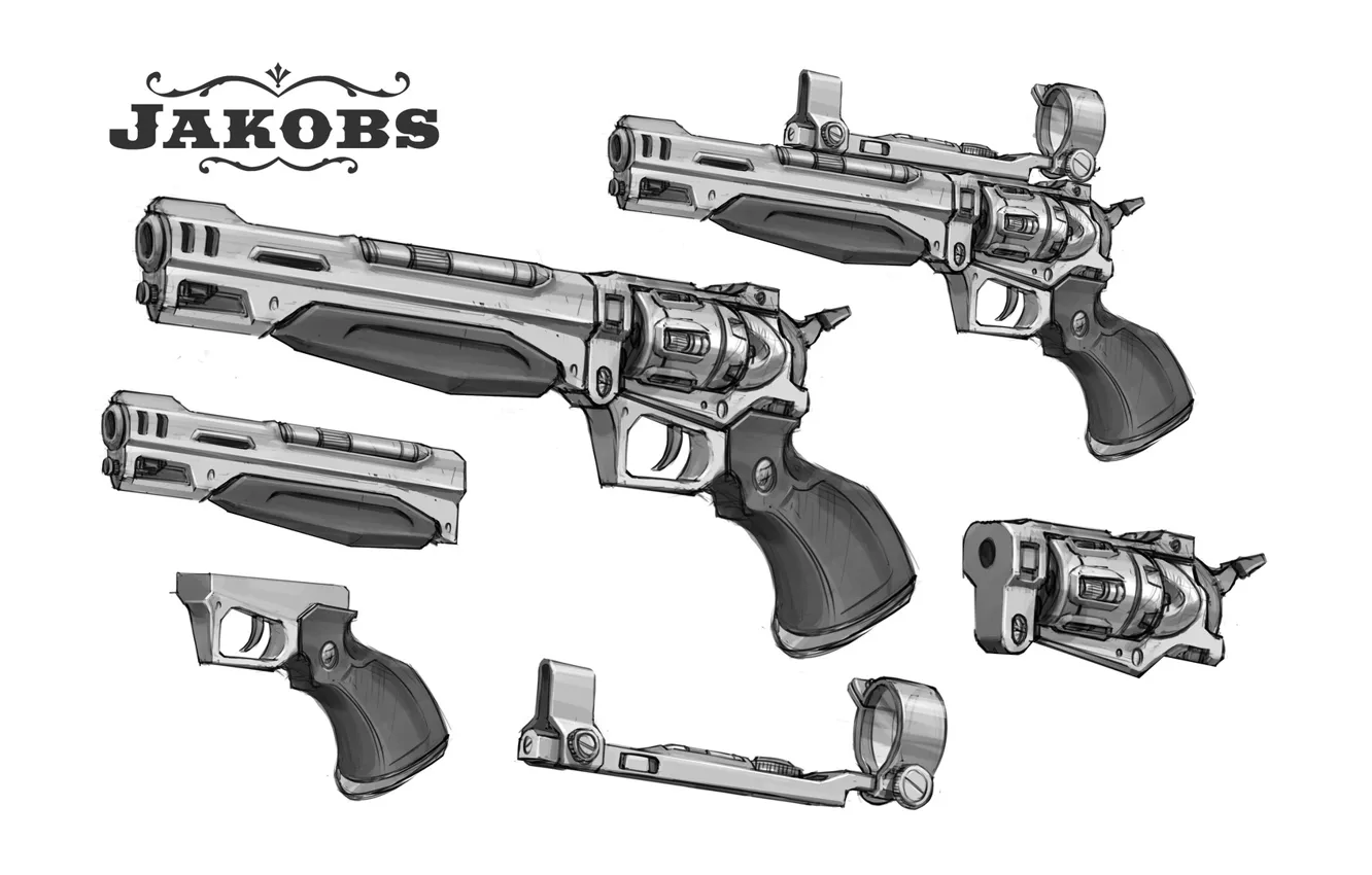 Фото обои guns, design, revolver, Borderlands 2, sketches, Jakobs