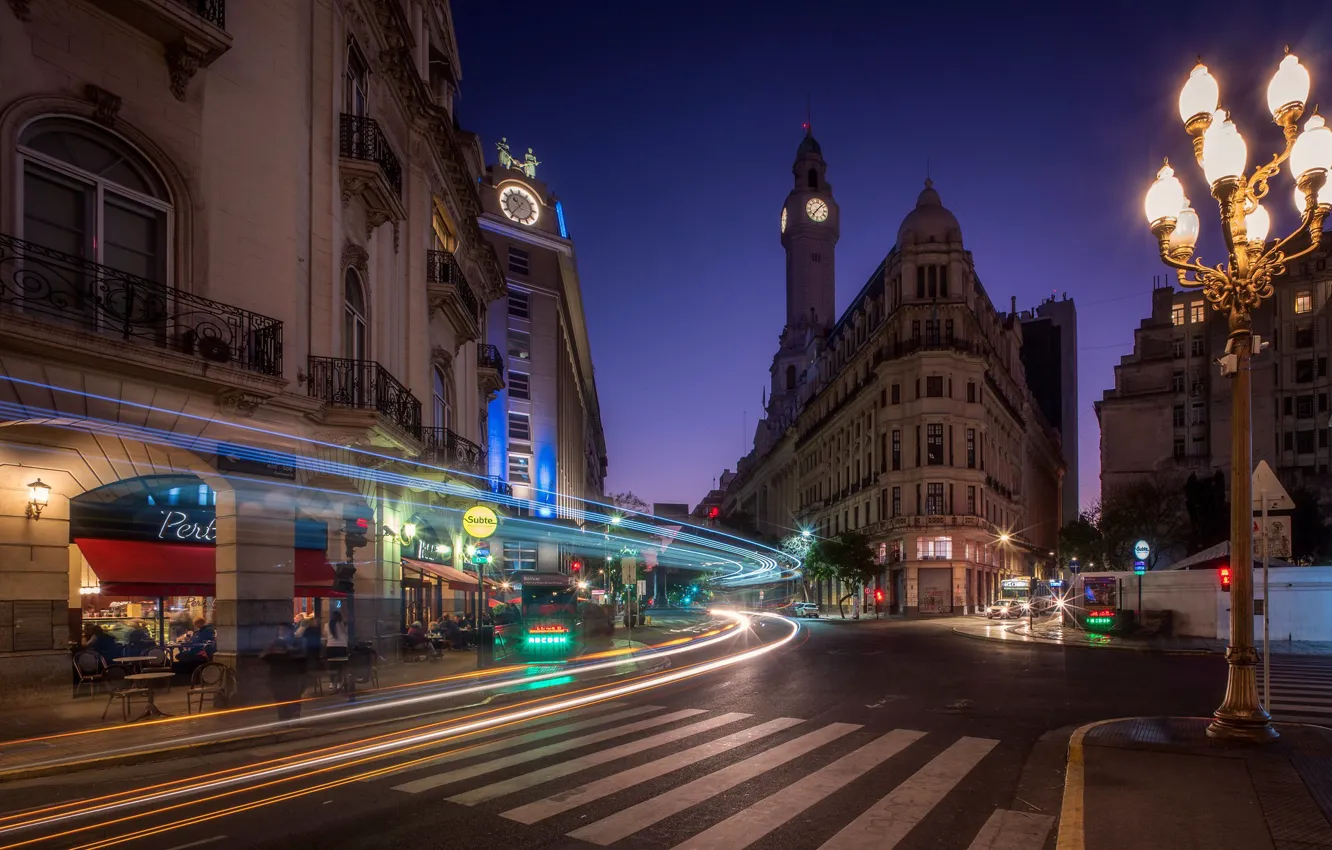 Фото обои дорога, улица, здания, дома, фонарь, ночной город, Argentina, Аргентина