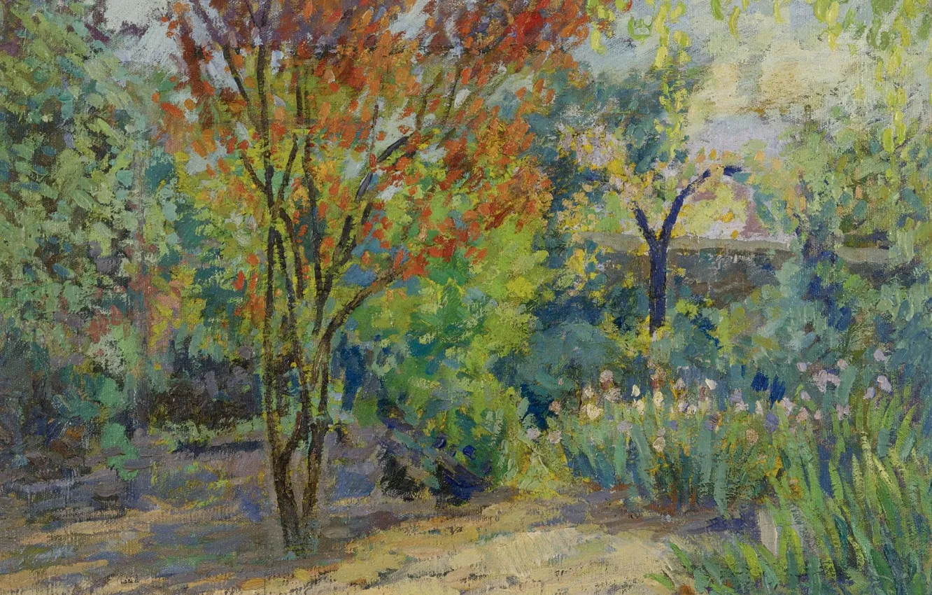 Фото обои осень, пейзаж, картина, В Саду, Jacques Martin Ferrieres