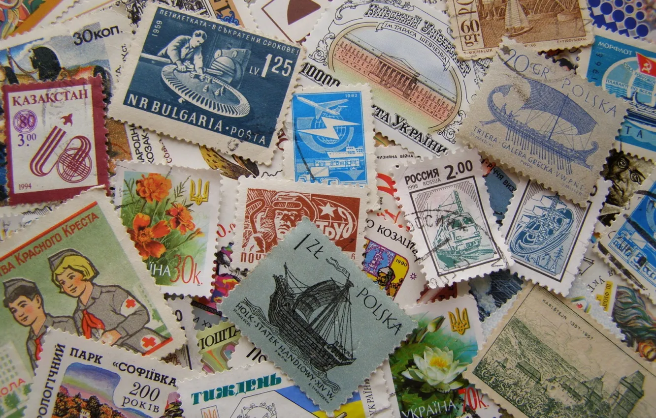 Фото обои ссср, бумажки, польша, украина, марки, почта, чехословакия, болгария