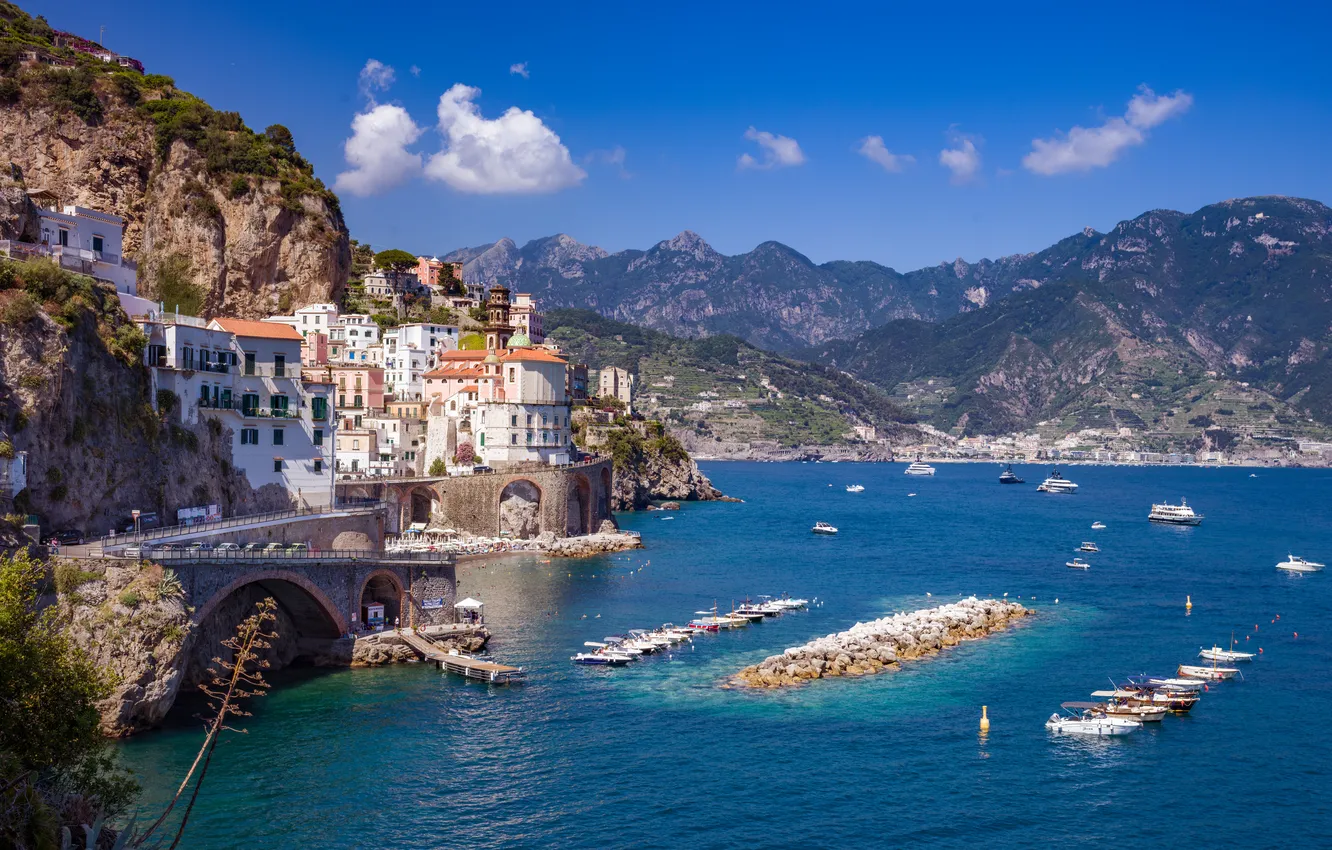 Фото обои горы, скалы, здания, Италия, Amalfi
