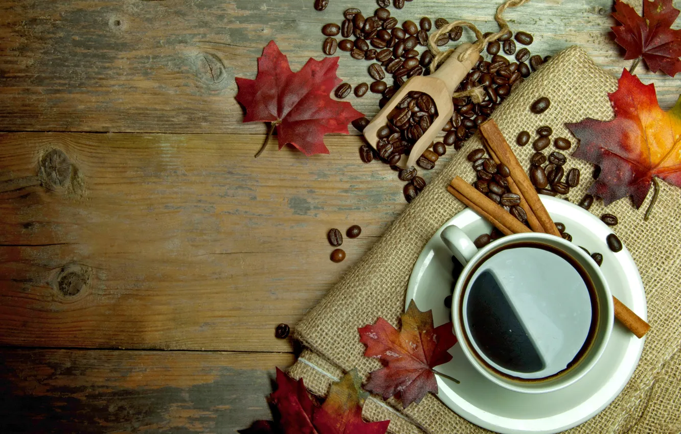 Фото обои осень, листья, кофе, чашка, корица, autumn, leaves, cup