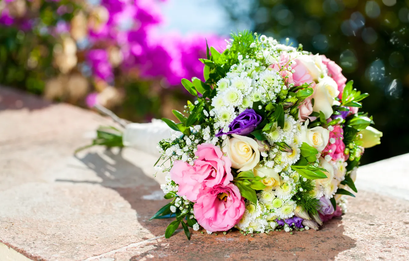 Фото обои цветы, розы, букет, размытость, розовые, белые, боке
