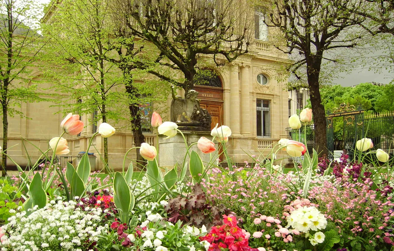 Фото обои цветы, замок, Франция, сад