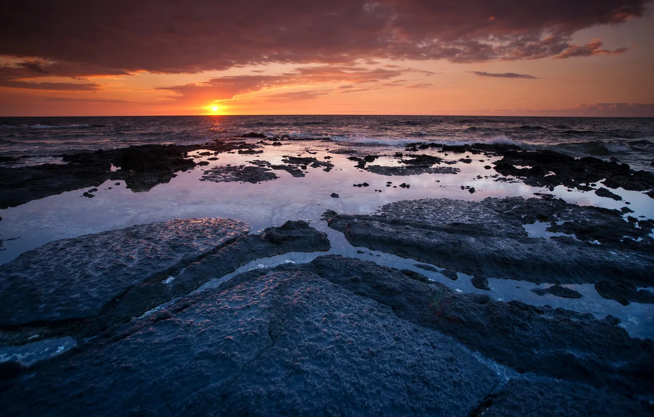 Фото обои закат, океан, Гавайи, ocean, Hawaii, sunset, © Ben Torode, Waikoloa