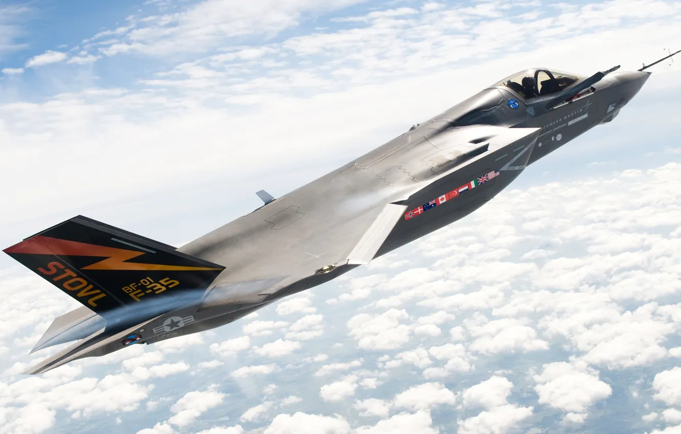 Фото обои небо, самолет, истребитель, wallpaper, в полете, lockheed martin f-35 lightning
