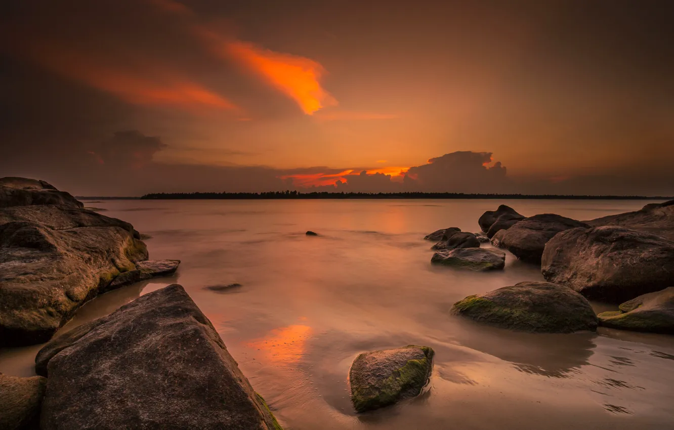 Фото обои море, камни, остров, зарево, Шри-Ланка