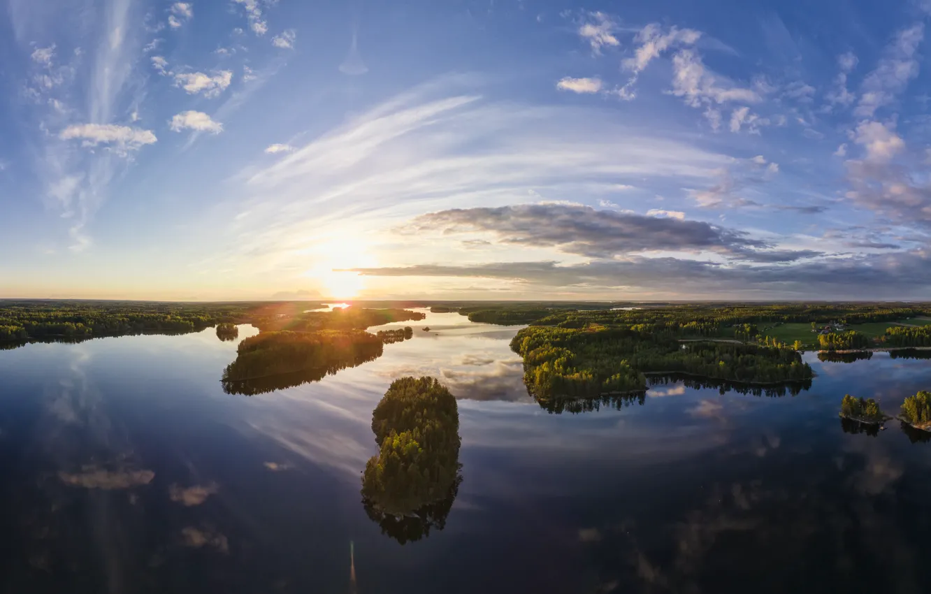 Фото обои небо, солнце, водоем