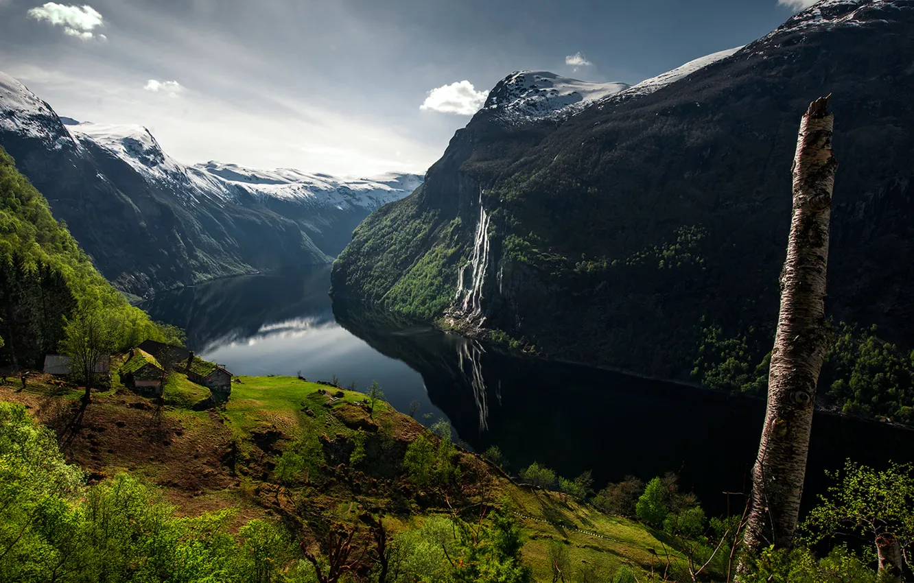 Фото обои река, Норвегия, Зеленый фьорд