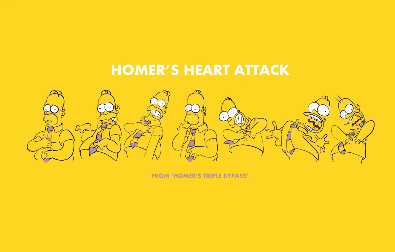 Фото обои yellow background, Homer Simpson, heart attack
