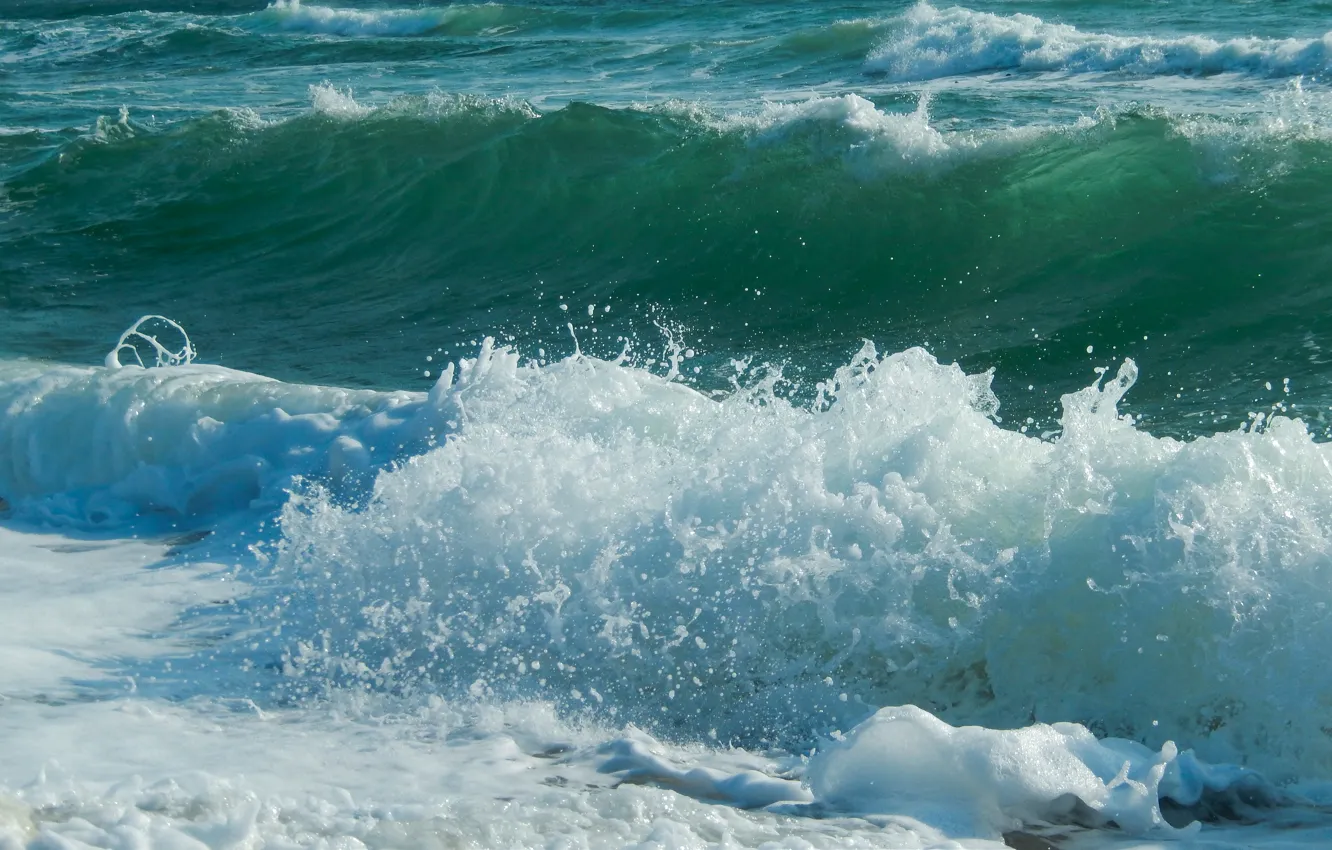Фото обои море, волны, widescreen, обои, wallpaper, sea, широкоформатные, background