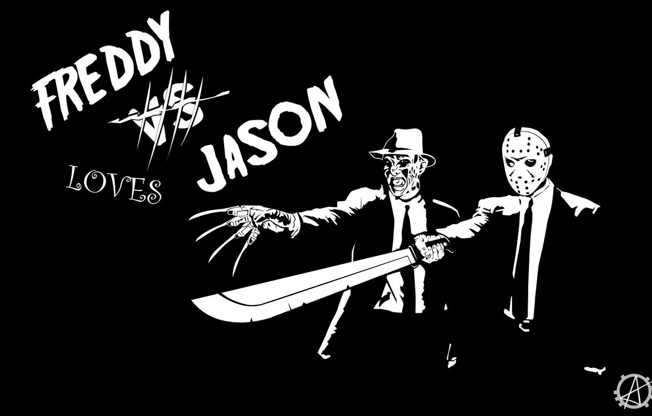 Фото обои шляпа, когти, пародия, Jason Voorhees, ножи, Фредди Крюгер, Кошмар на улице Вязов, мачете