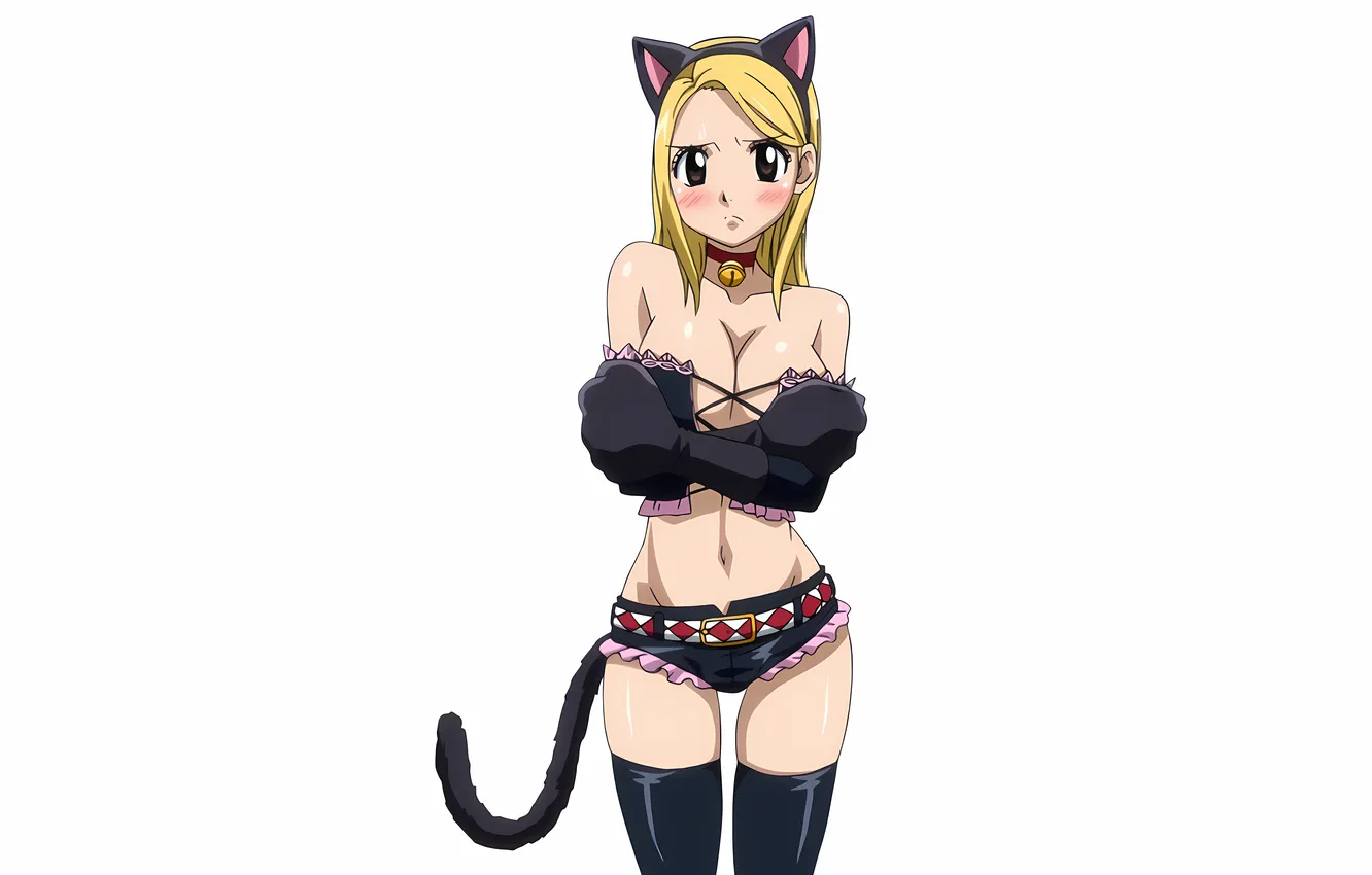 Фото обои girl, sexy, cleavage, shorts, thighhighs, long hair, boobs, animal ears