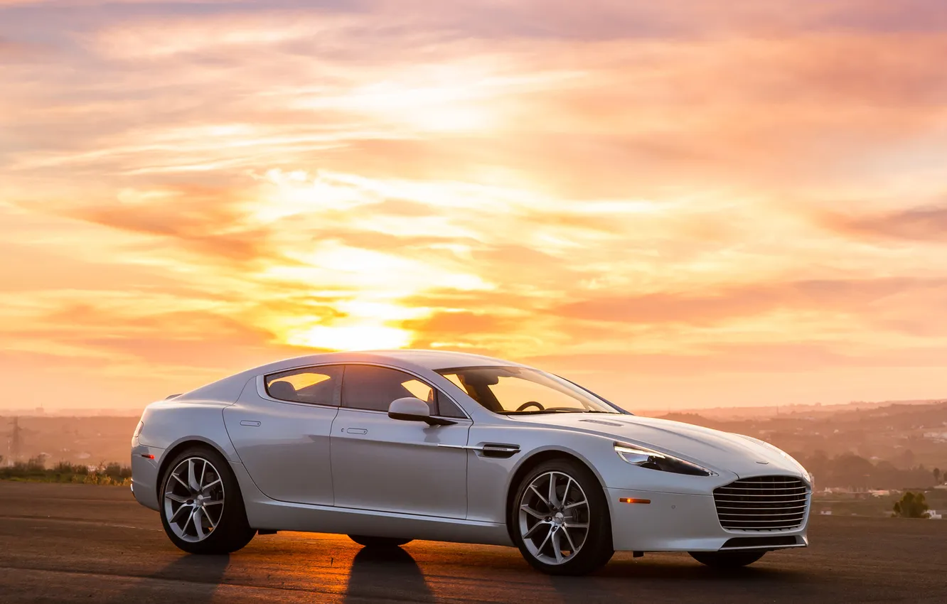 Фото обои белый, закат, Aston Martin, четырехместный, Rapide S
