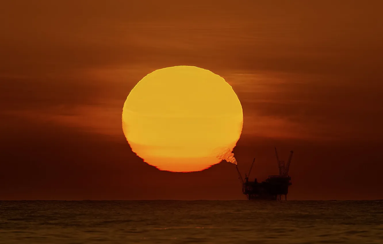 Фото обои море, солнце, закат, платформа