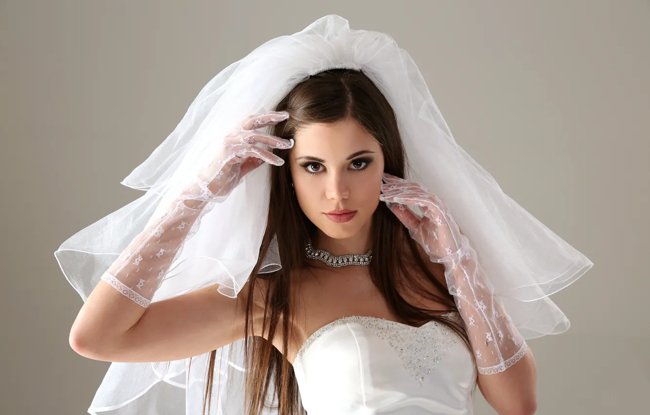 Фото обои платье, перчатки, невеста, фата, Little Caprice, Литл Каприс