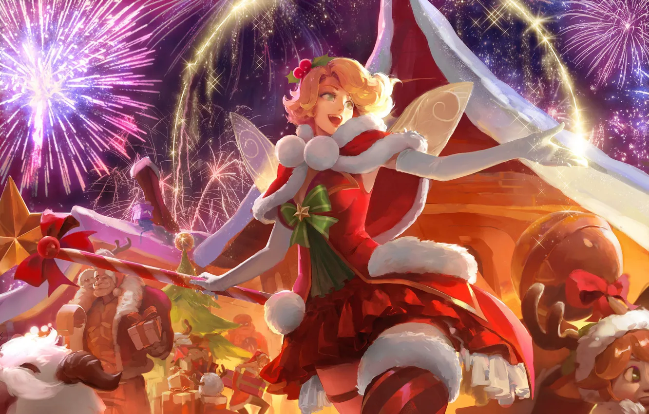 Фото обои улыбка, игра, Новый Год, game, красивая девушка, веселье, Lux, League of Legends, LOL, Люкс, Лига …