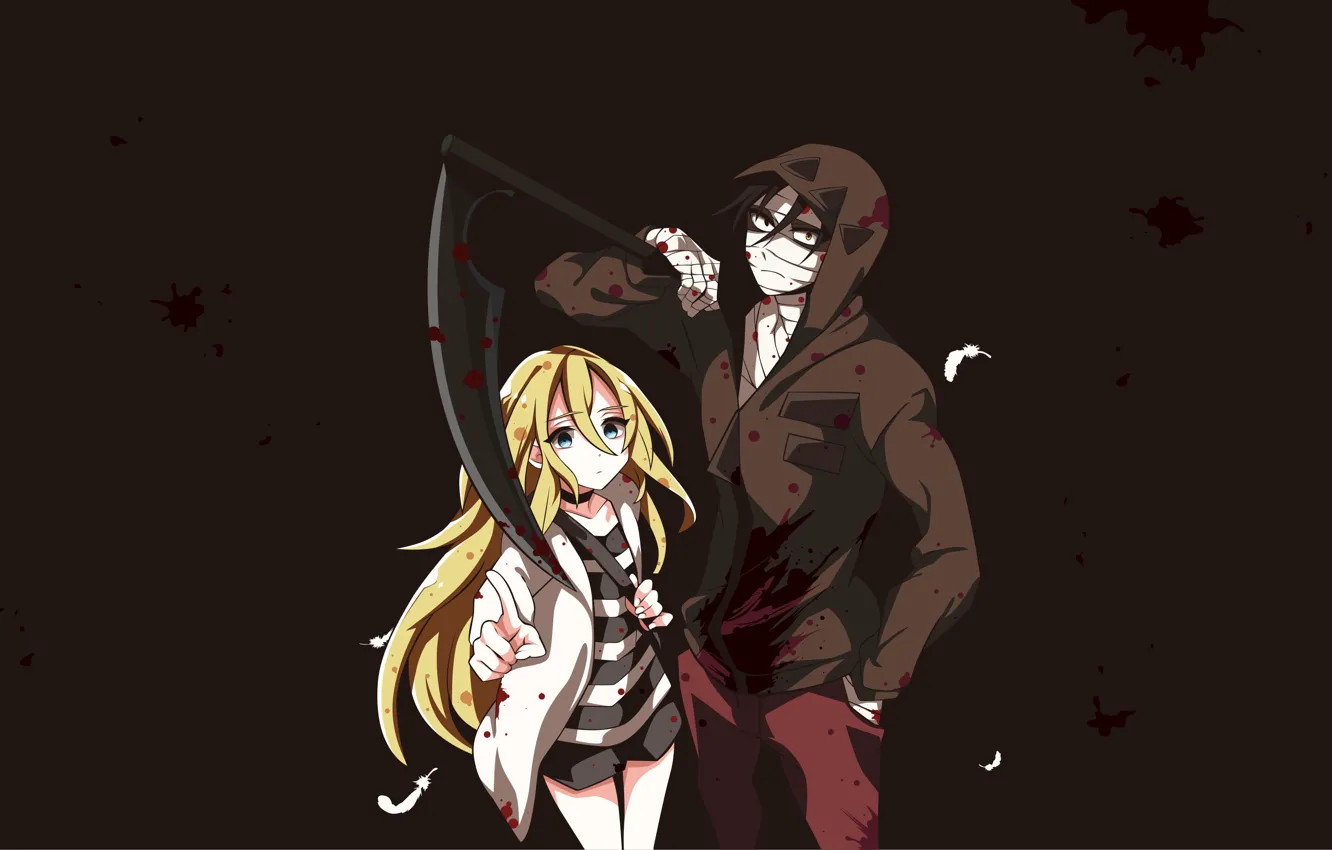 Фото обои девушка, оружие, фон, коса, парень, Ангел кровопролития, Satsuriku no Tenshi