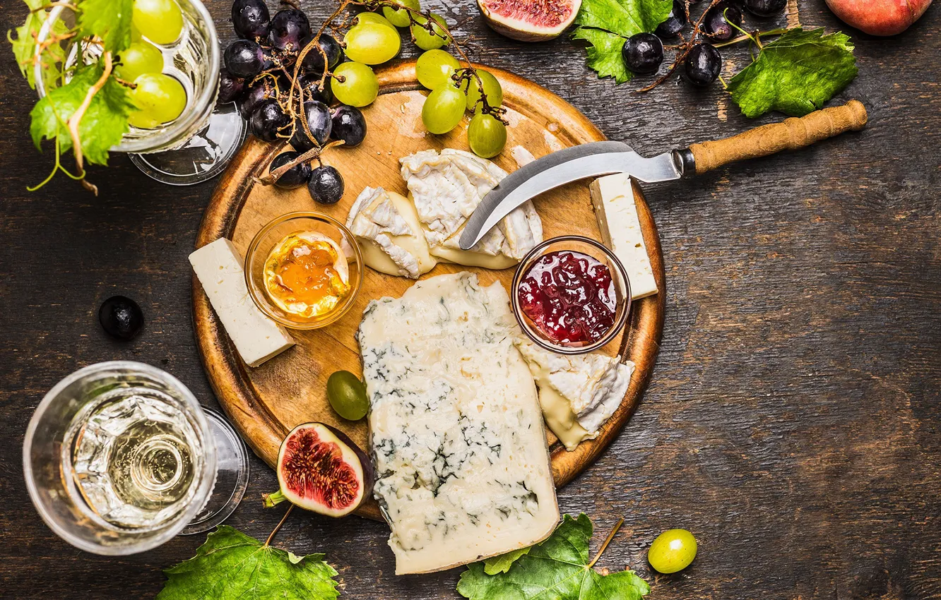 Фото обои сыр, виноград, джем, инжир