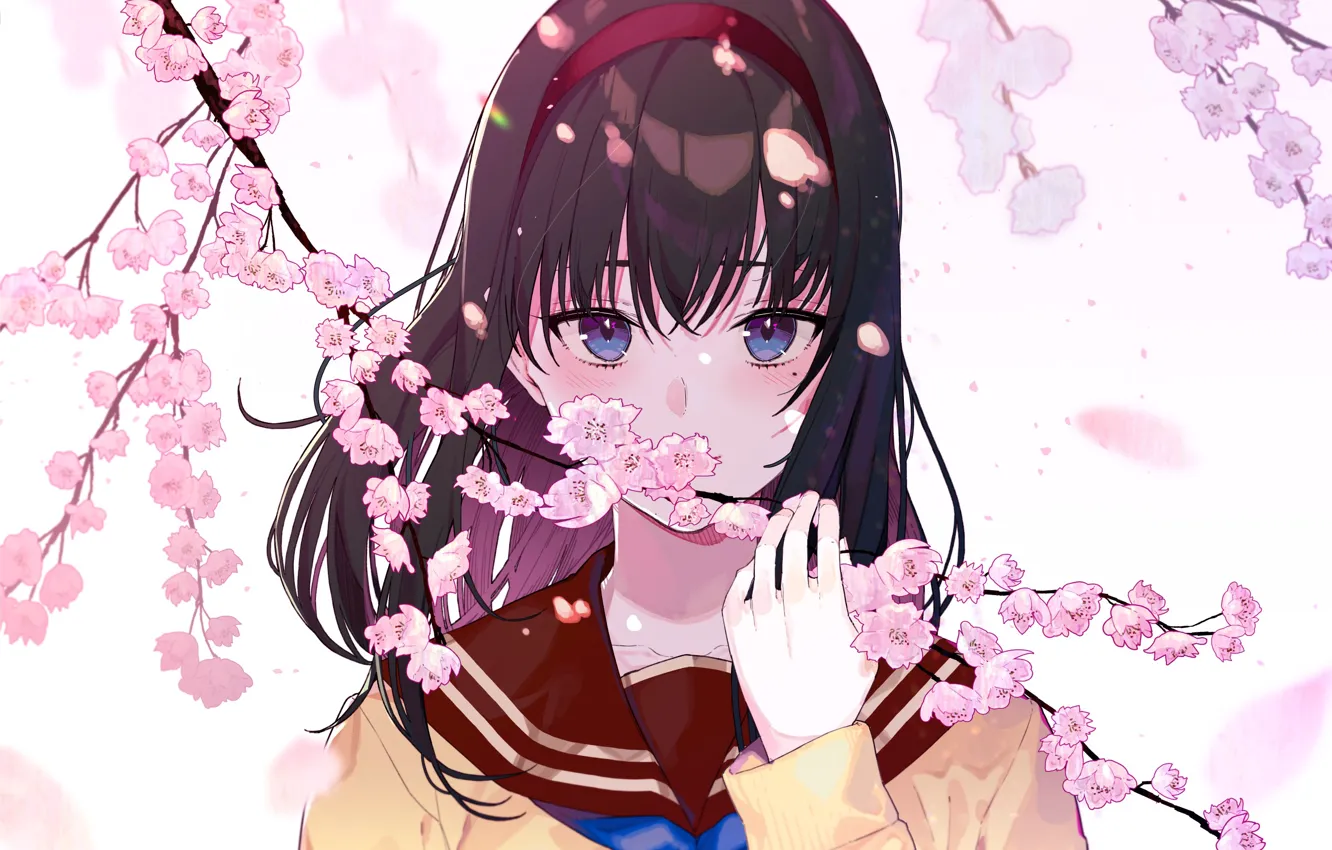 Фото обои взгляд, девушка, цветы, арт, kayahara