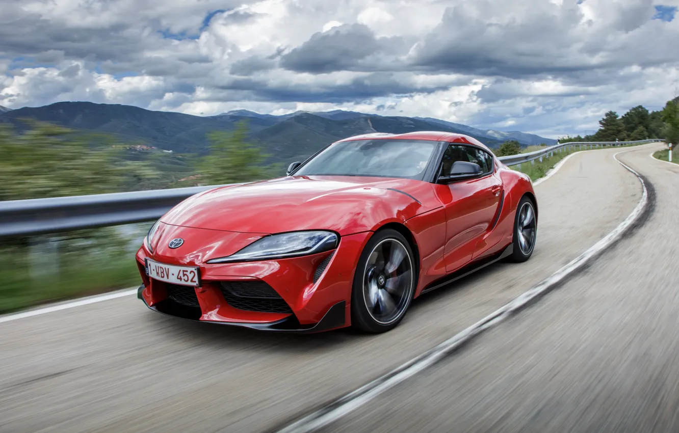 Фото обои купе, Toyota, Supra, горная дорога, пятое поколение, mk5, двухместное, 2019