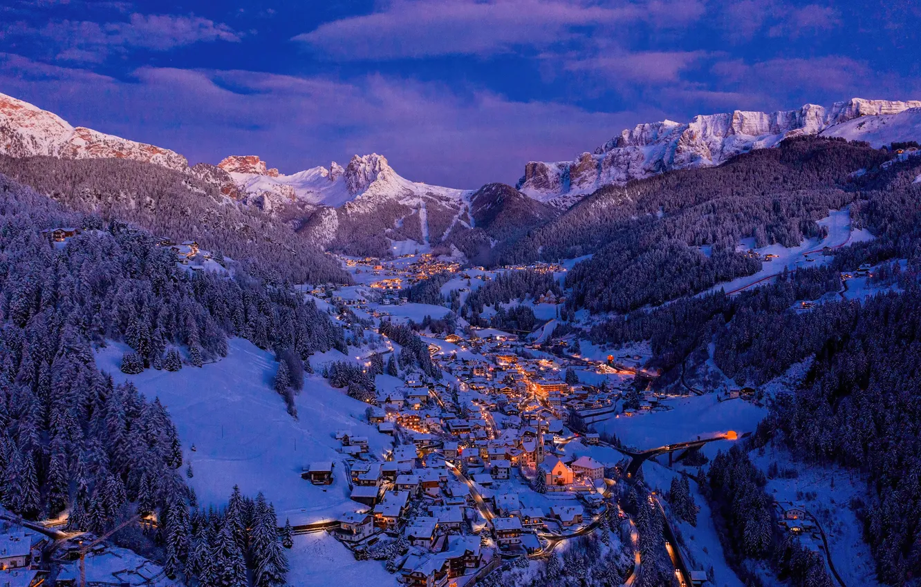 Фото обои Зима, Горы, Рождество, Италия, Долина, Christmas, Italy, Valley