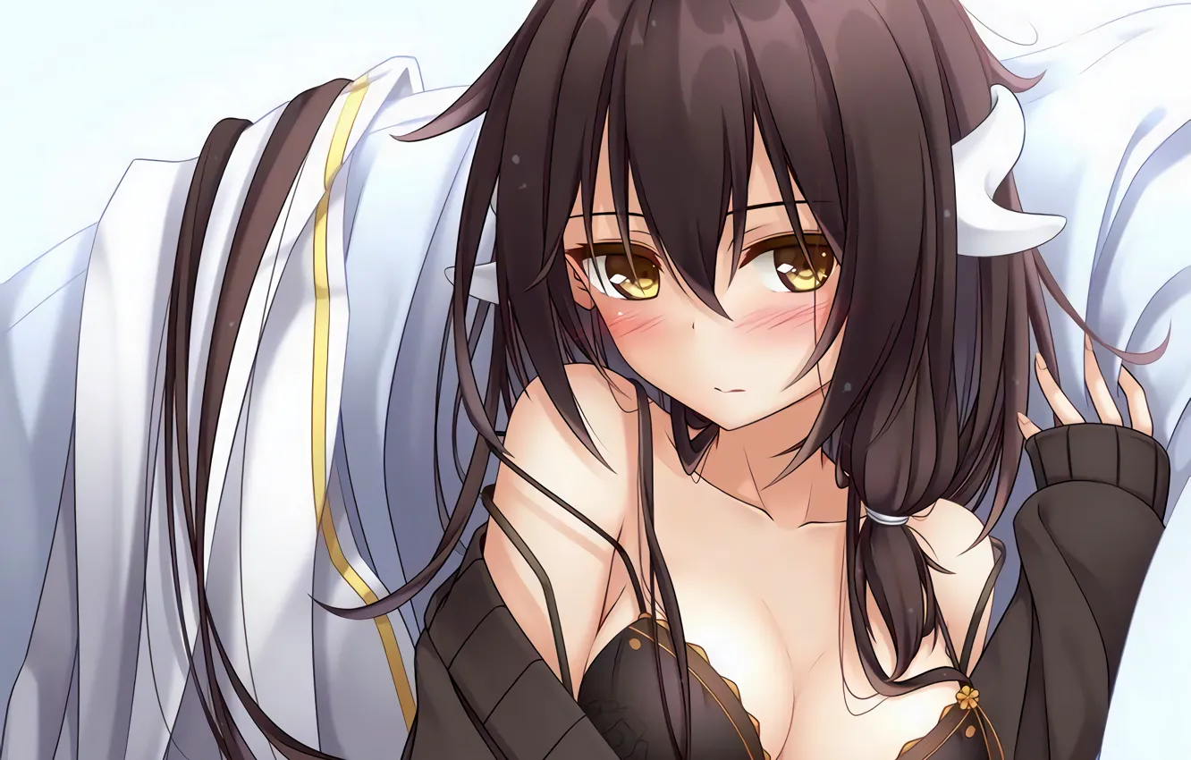 Фото обои girl, sexy, lingerie, bra, cleavage, long hair, boobs, anime