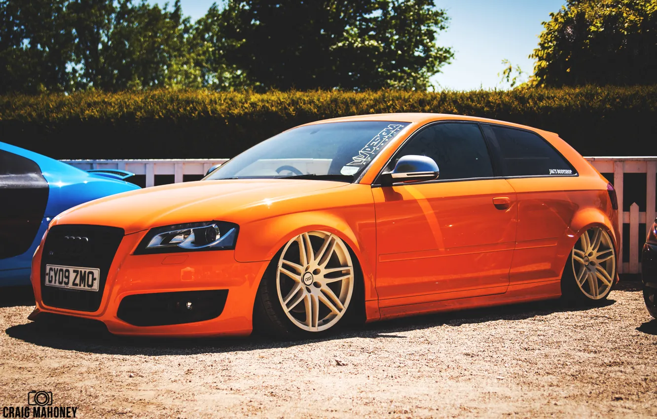 Фото обои Audi, оранжевая, stance
