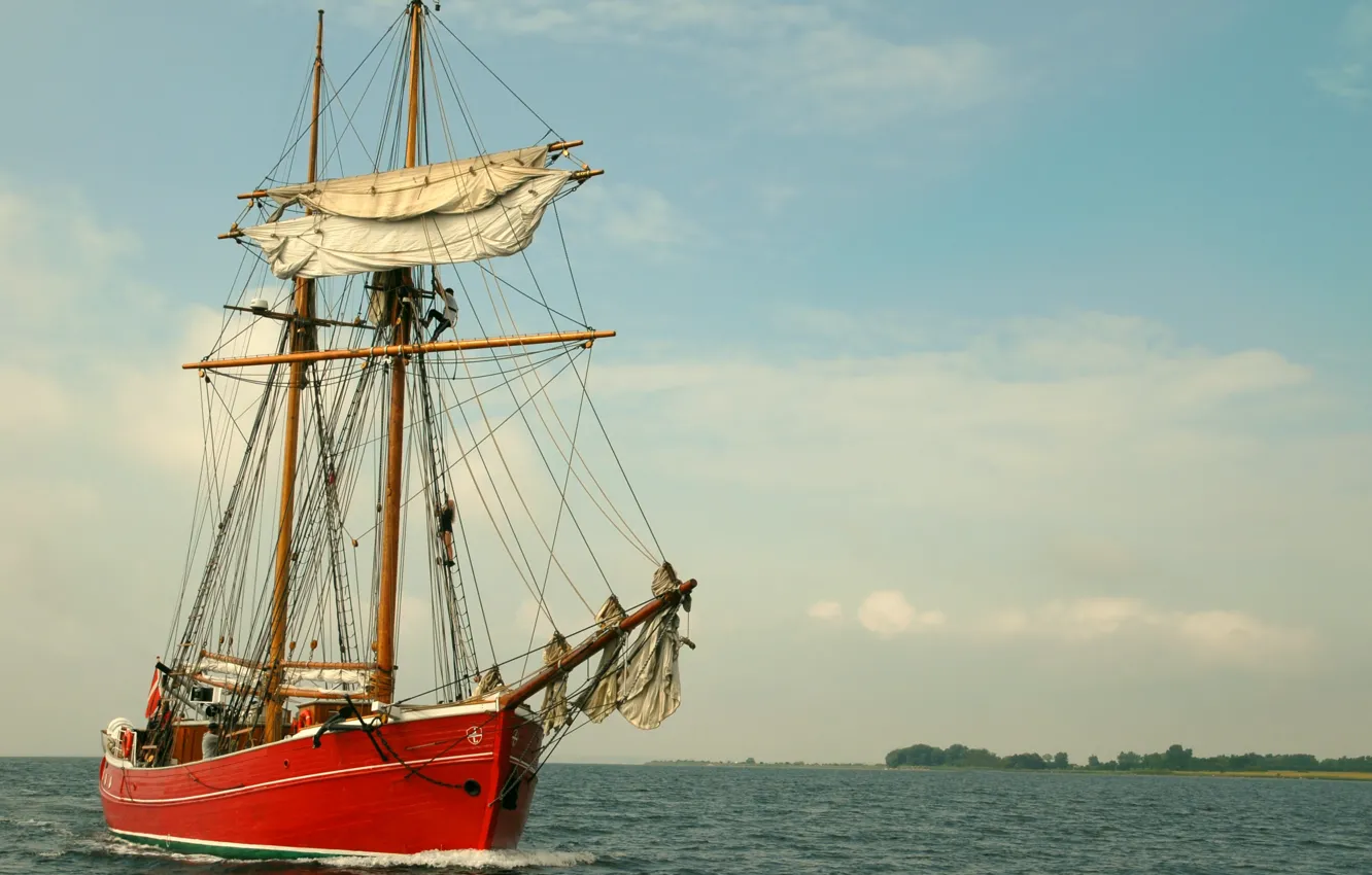 Фото обои море, небо, берег, парусник