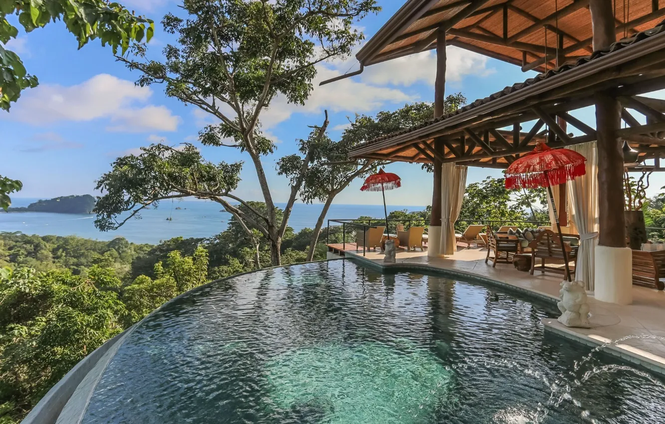 Фото обои вилла, басейн, терраса, Коста-Рика, Tree House, Costa-Rica, вид на побережье