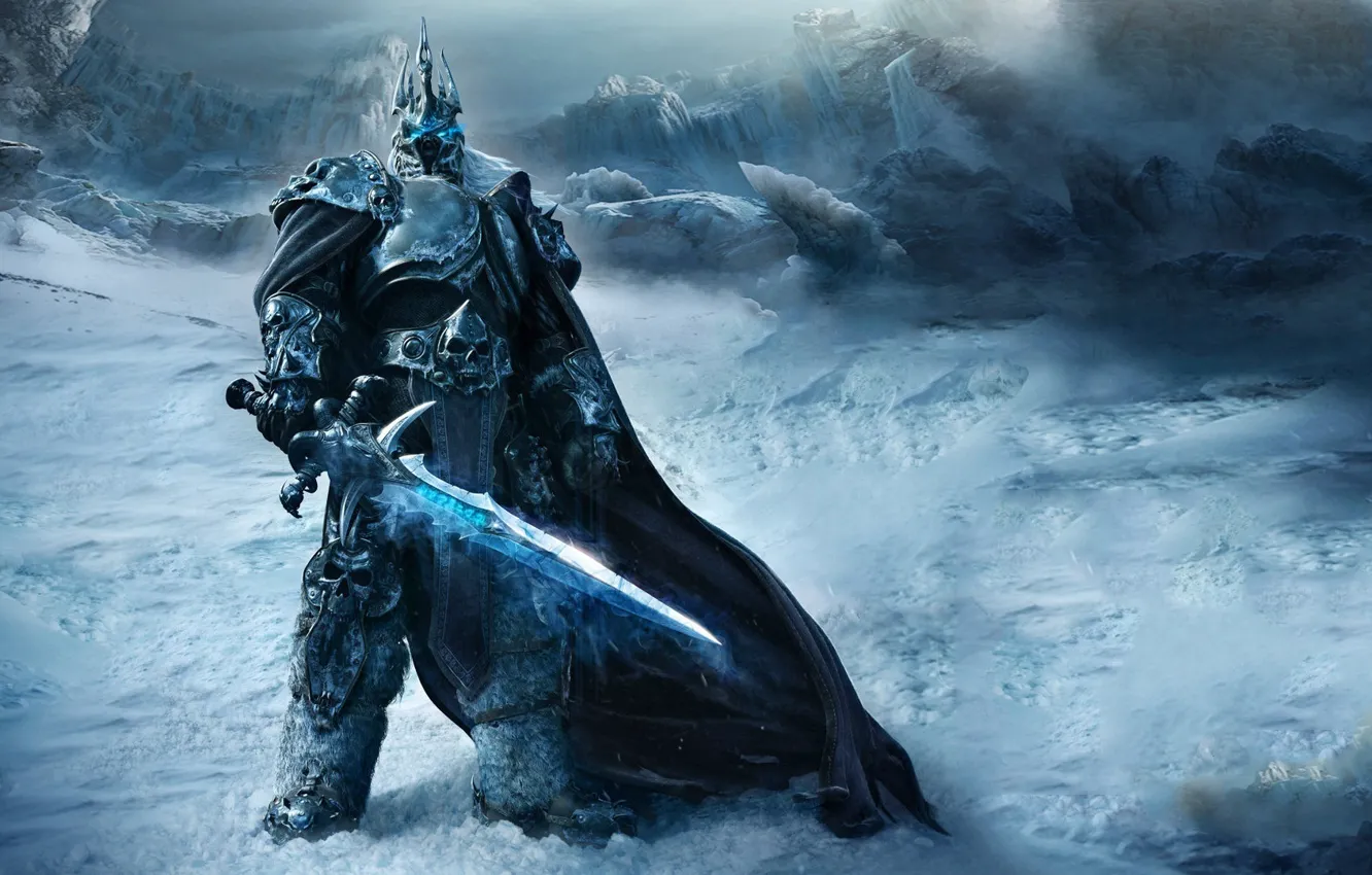 Фото обои горы, игра, воин, Wrath Of The Lich King, World Of Warcraft