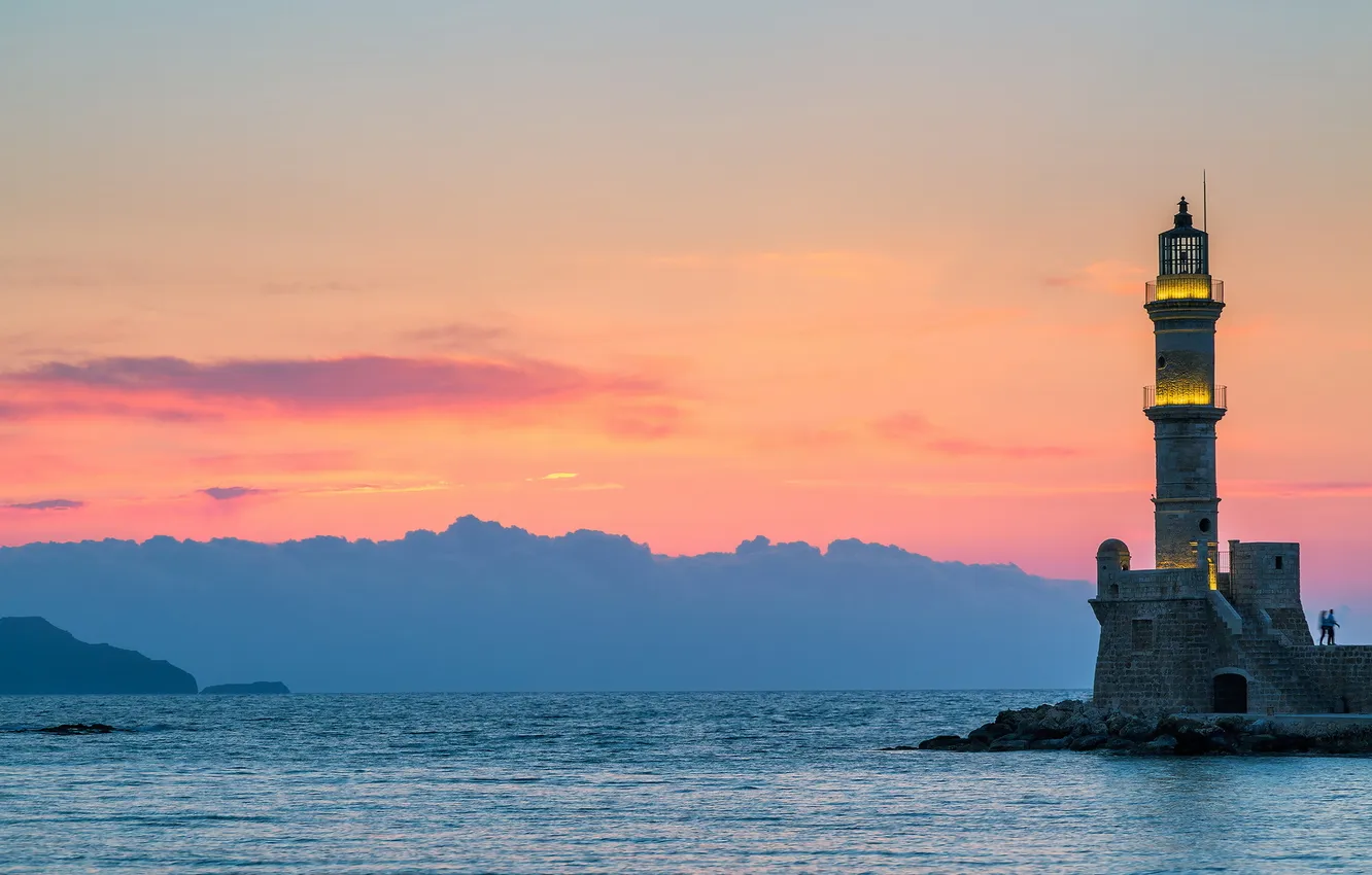 Обои море, пейзаж, закат, Crete, Chania Lighthouse на телефон и рабочий ...