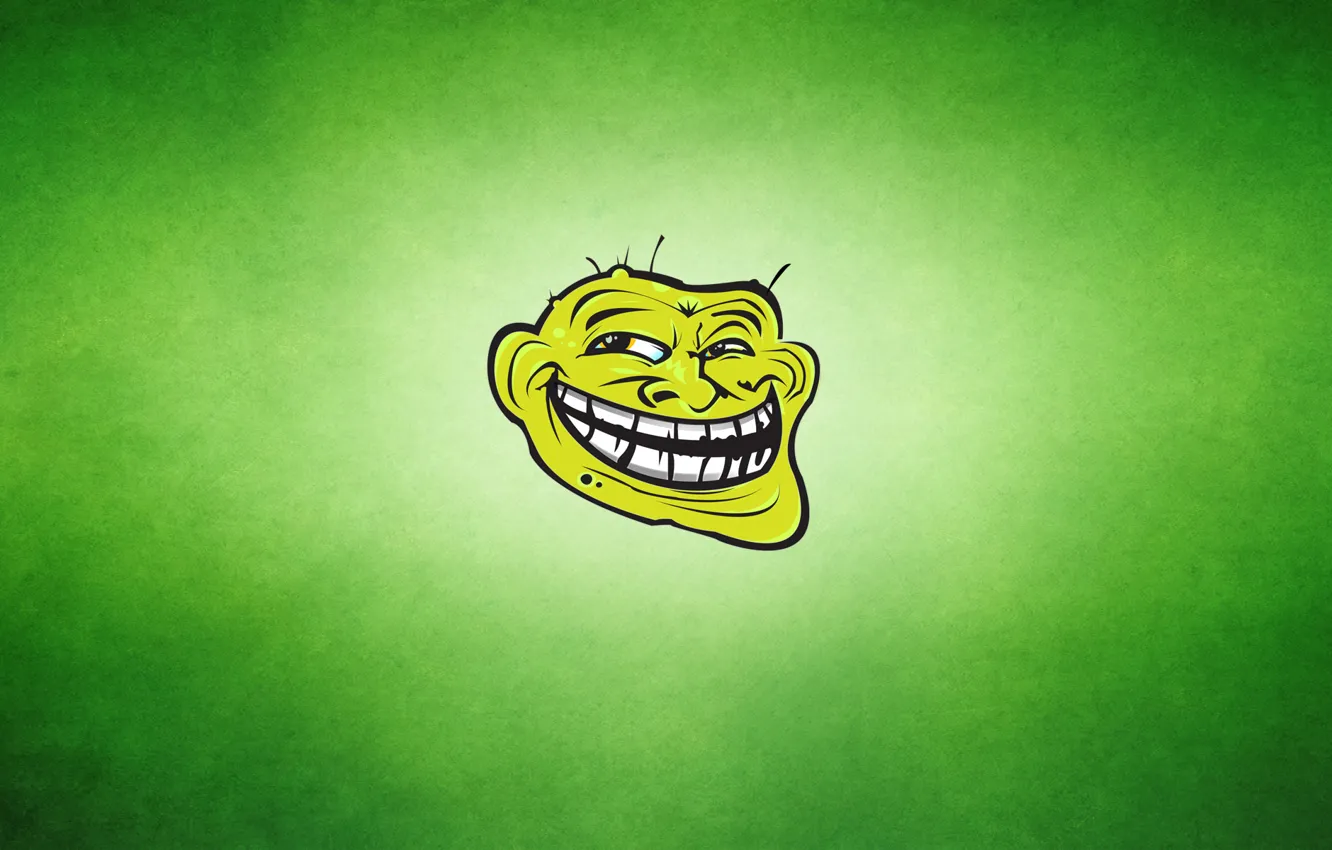 Фото обои зеленый, улыбка, Trollface, Троллфейс, зубастый, зеленоватый фон, лицо тролля