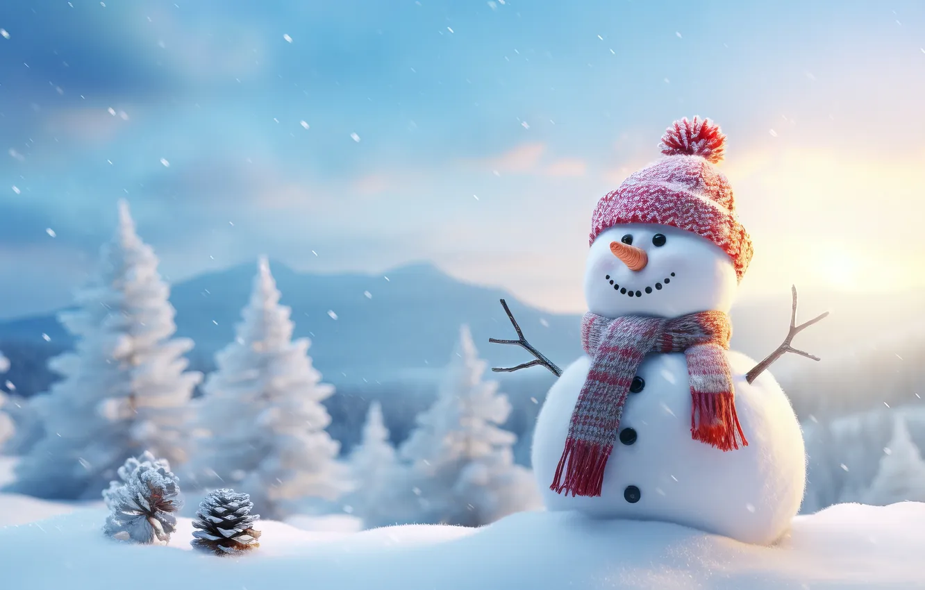 Фото обои зима, снег, Рождество, Новый год, снеговик, Christmas, winter, snow