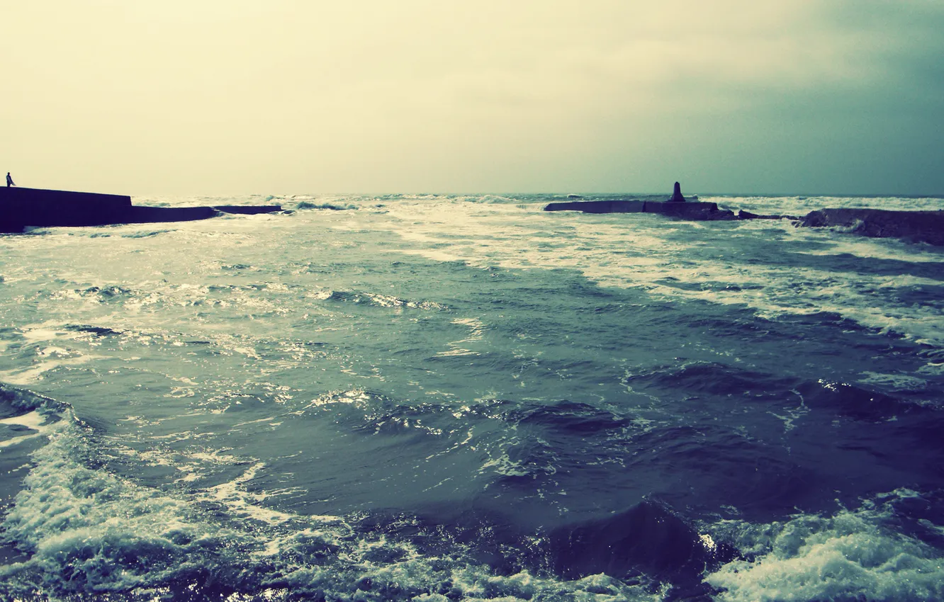 Фото обои море, волны, берег, Природа, силуэты, прилив