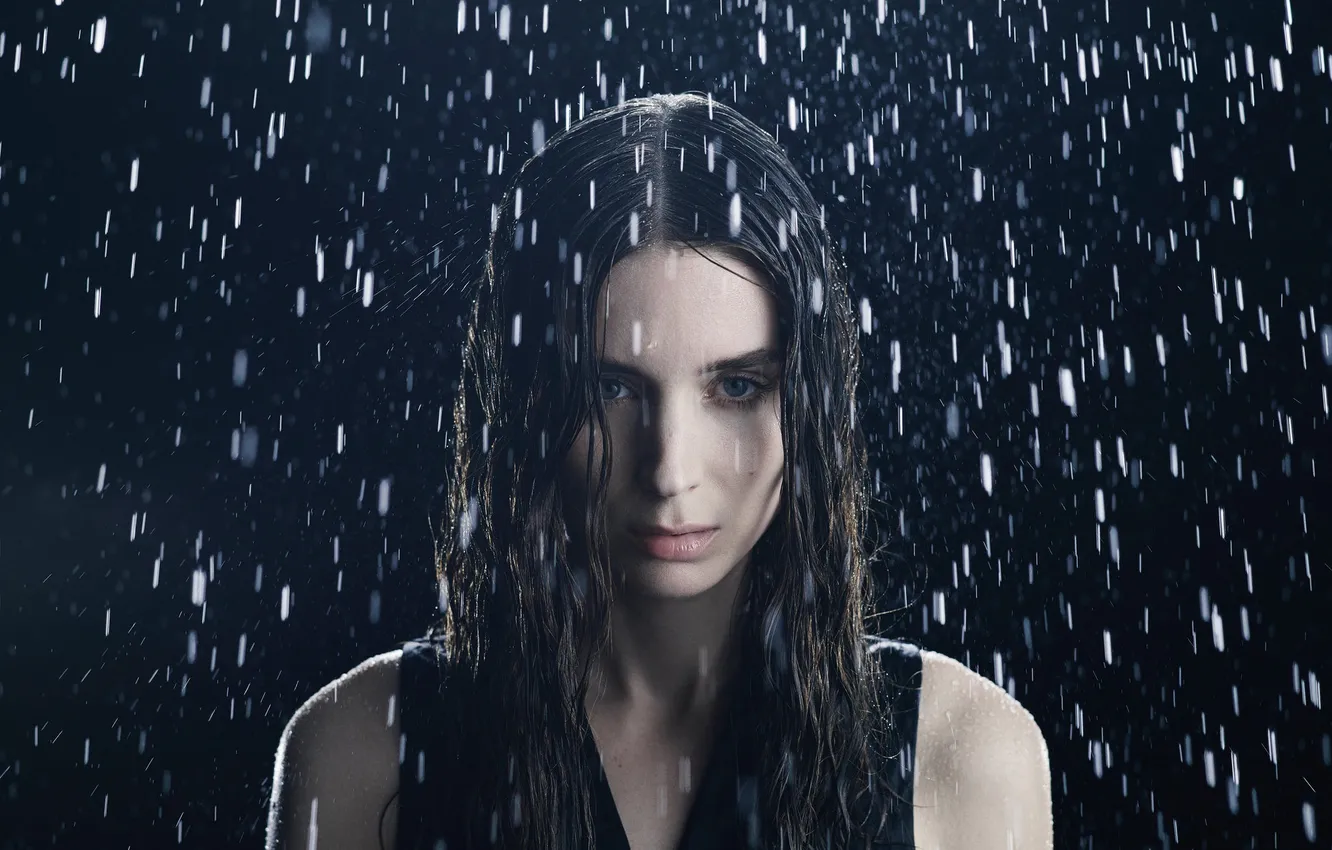 Фото обои капли, ночь, фото, дождь, актриса, брюнетка, Rooney Mara, Руни Мара