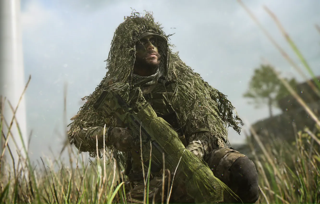 Фото обои Солдаты, Снайпер, Камуфляж, Infinity Ward, Call of Duty: Modern Warfare 2, 2022, Шутер от первого …