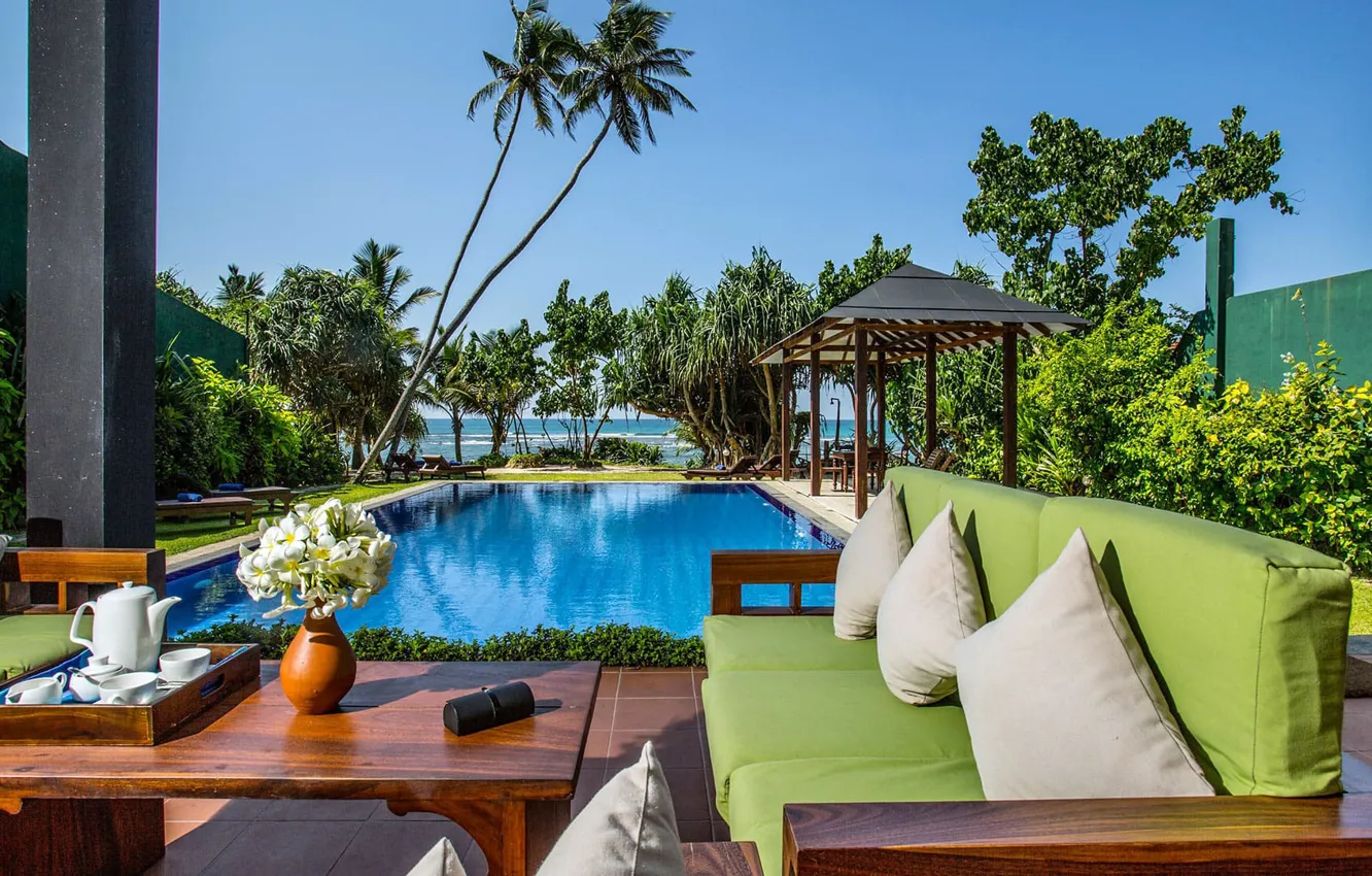 Фото обои пальмы, вилла, бассейн, Индия, терраса, Sri Lanka, Galle, villa Falita