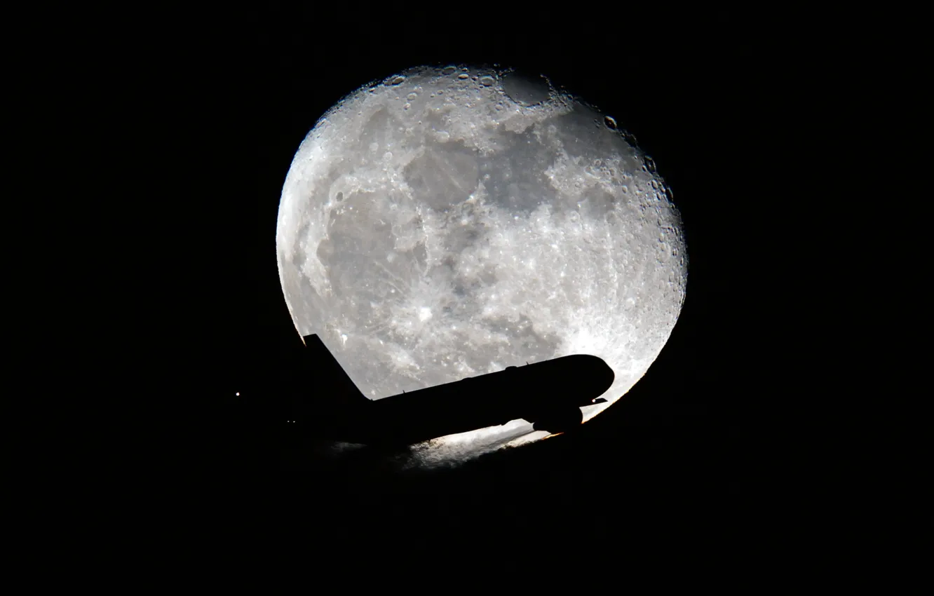 Фото обои ночь, луна, самолёт, взлет, Airbus