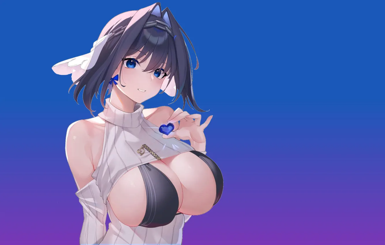 Фото обои girl, hot, sexy, boobs, blue, anime, pretty, big boobs